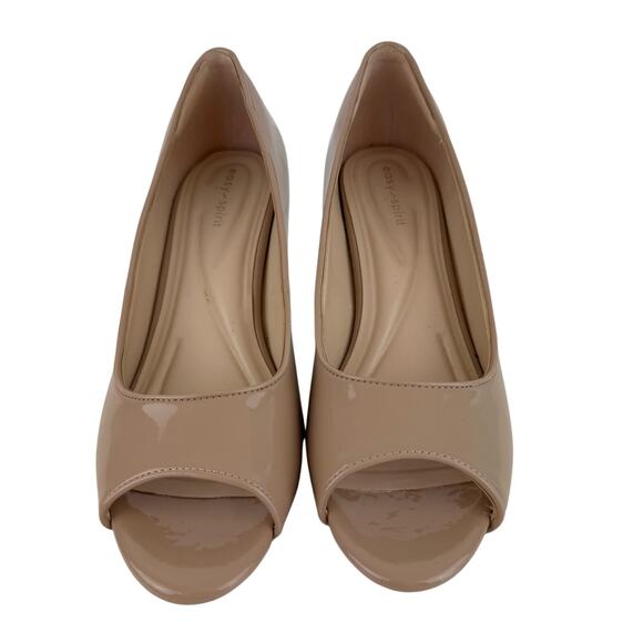 EASY‎ SPIRIT COLEEN PEEP TOE FAUX LEATHER WEDGES IN NATURAL NWOB WOMEN'S 8.5M - Picture 3 of 12